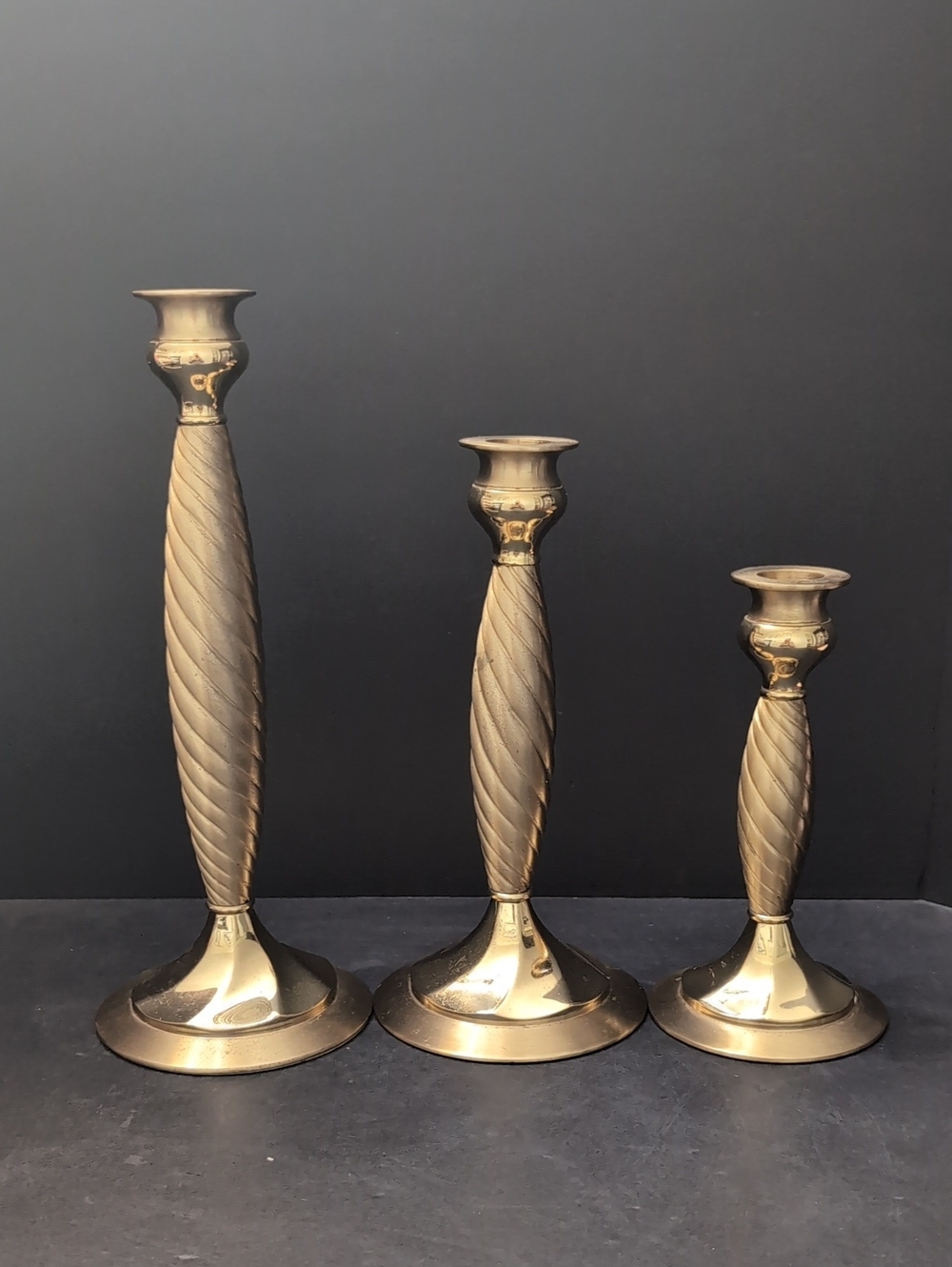 Partylite Lexington Set Of 3 Solid Brass Tapered Candle Holders .